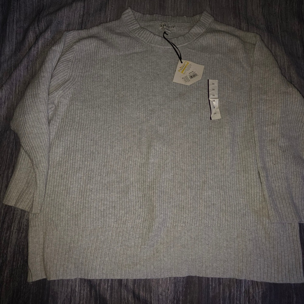 Ava & Viv Light Gray Ribbed Knit Crew Neck Sweater Womens Plus Size 3X NEW